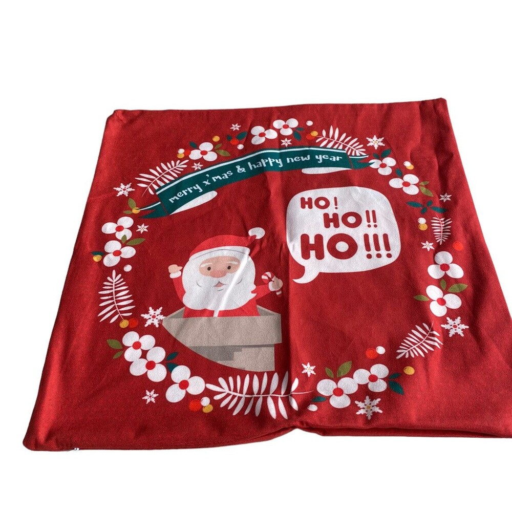 Christmas Throw Pillow Cover 17.5 x 17.5 Red White & Green Holiday "Ho! Ho! Ho!"